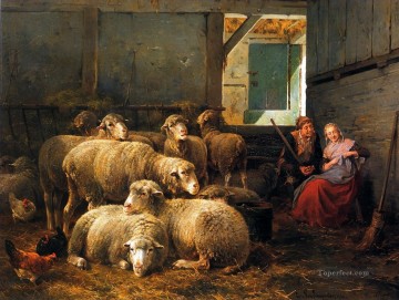 Leemputten van Cornelis Col David Faire la cour Soleil mouton Peinture à l'huile